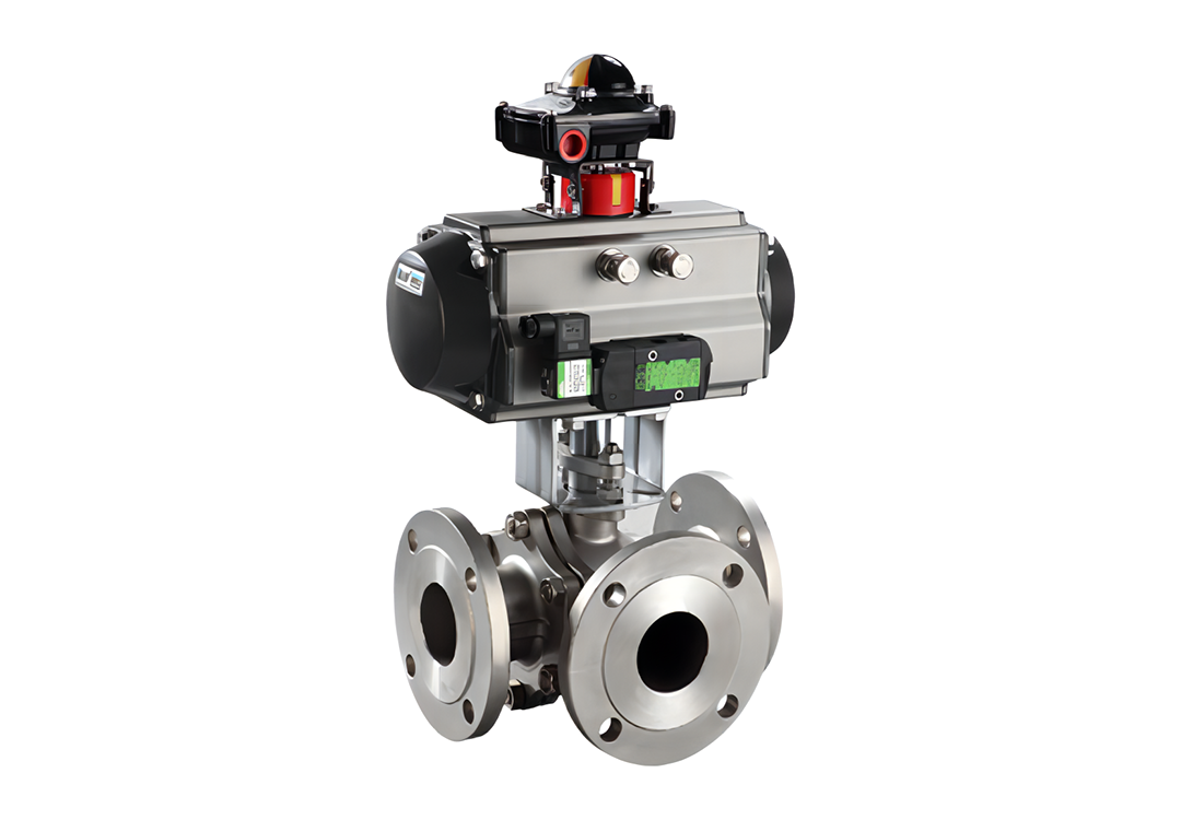 Pneumatic Three-Way Flanged Cast Steel Stainless Steel L-Type Soft Seal Ball Valve